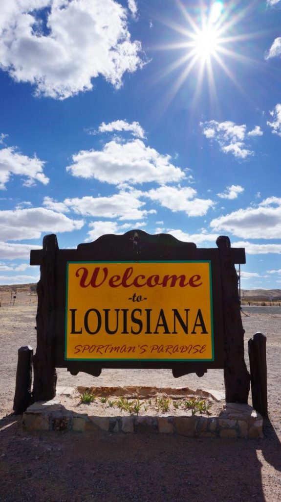 Welcome to Louisiana sign at tourist visitor center