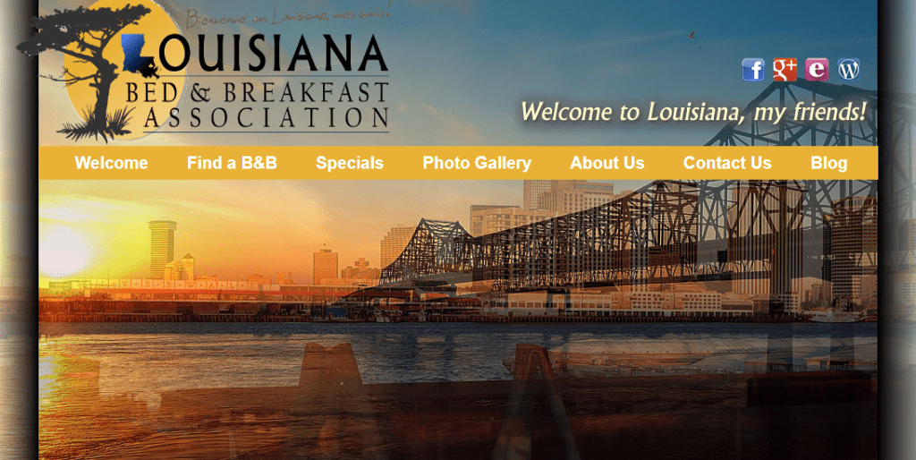 Louisiana Bed and Breakfast Association - screen capture of their website