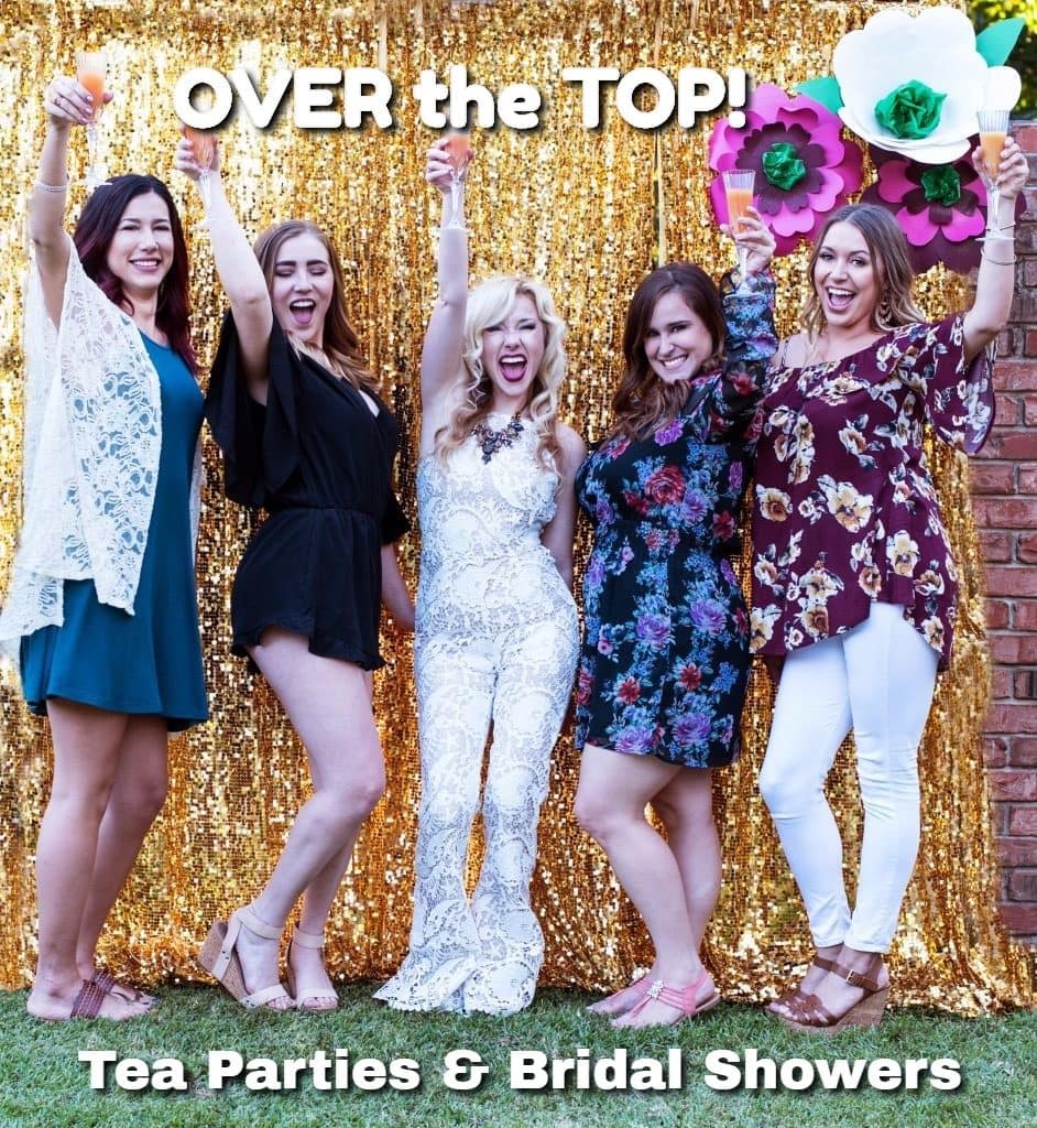 Girls celebrating their over-the-top tea party bridal shower