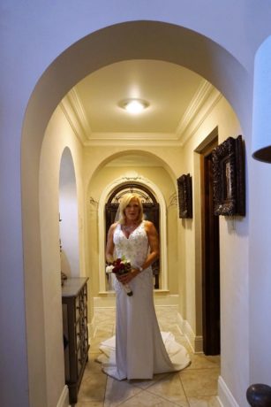 Bride walking down hallway